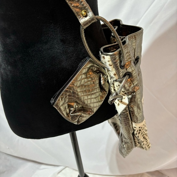 SHARIF Metallic Animal Print Bucket Drawstring Bag - Picture 16 of 16